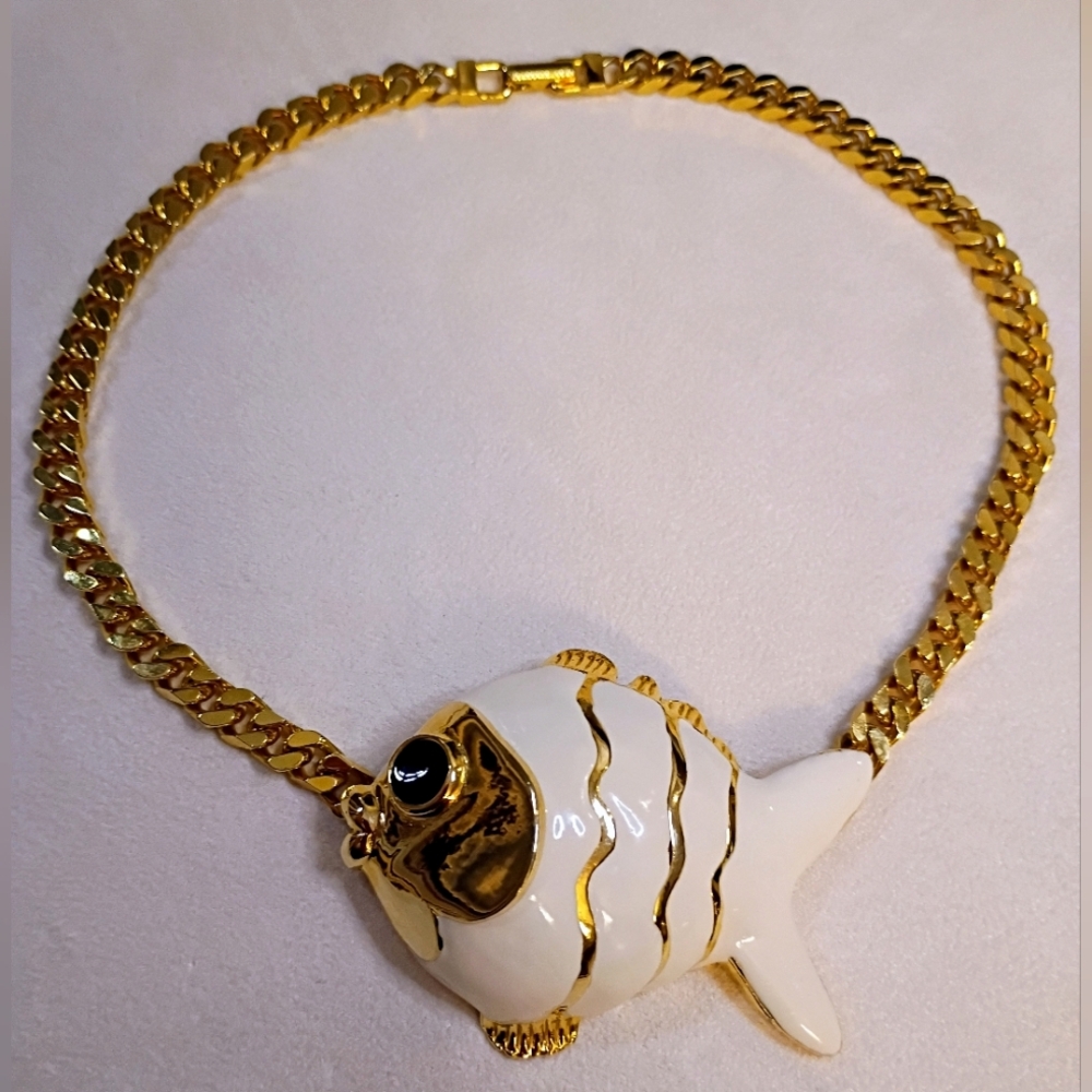 SOLD: Vintage LES BERNARD Fish Choker Collar Necklace
